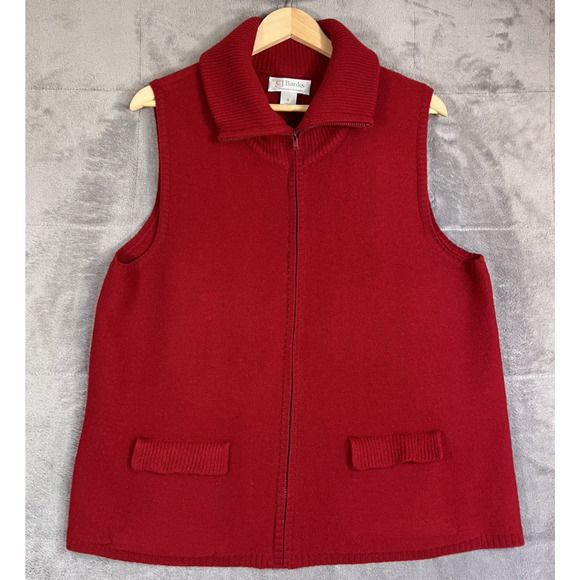 Christopher & Banks Full Zip Vest 1X Red Boiled Wool Flap Pockets Turtleneck - Picture 1 of 10